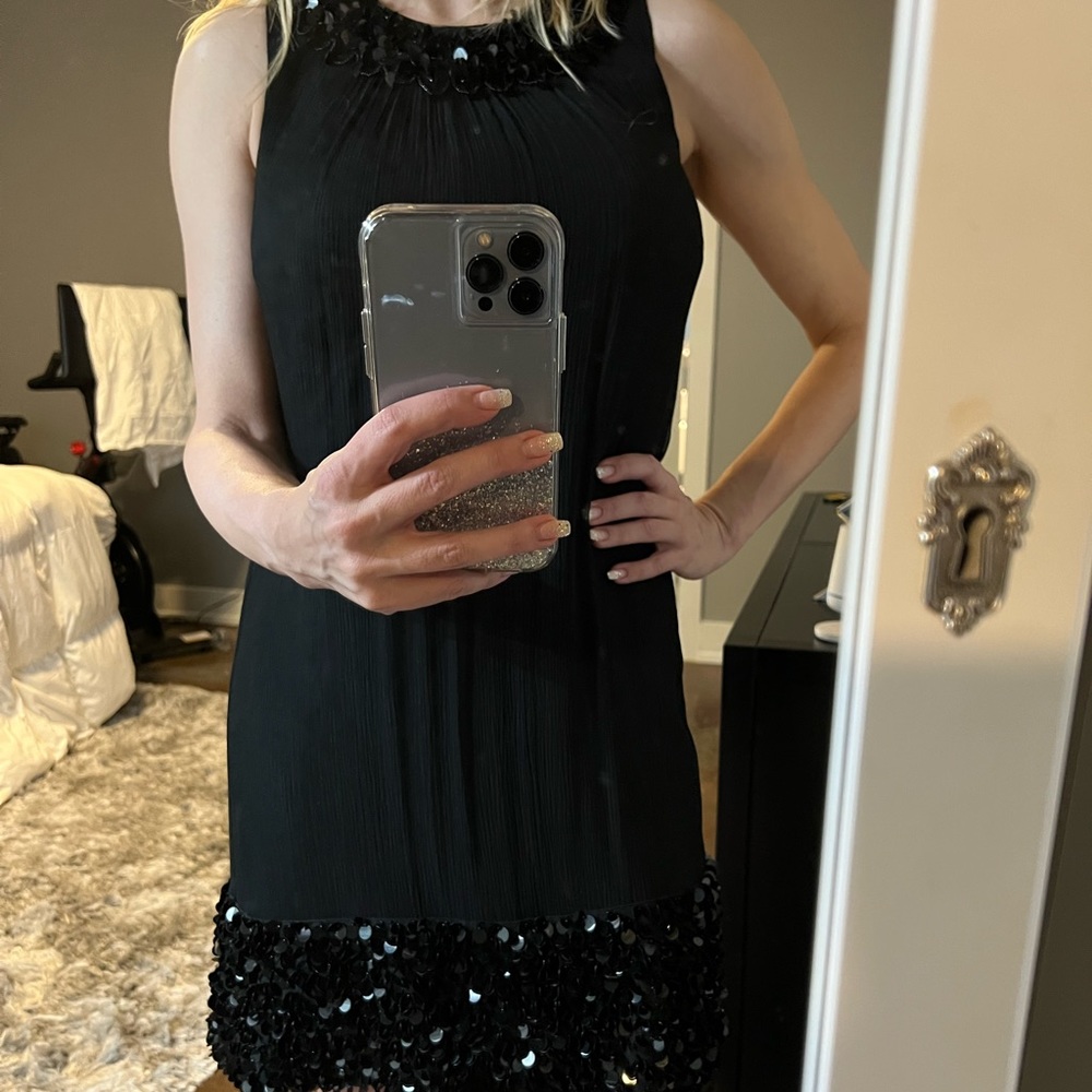 Figure flattering black dress with sequins, size 4